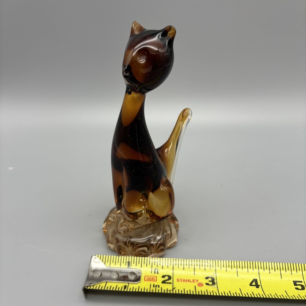Vintage‎ Amber Art Glass Cat Sculpture Figurine 5.5" Tall - Picture 9 of 10